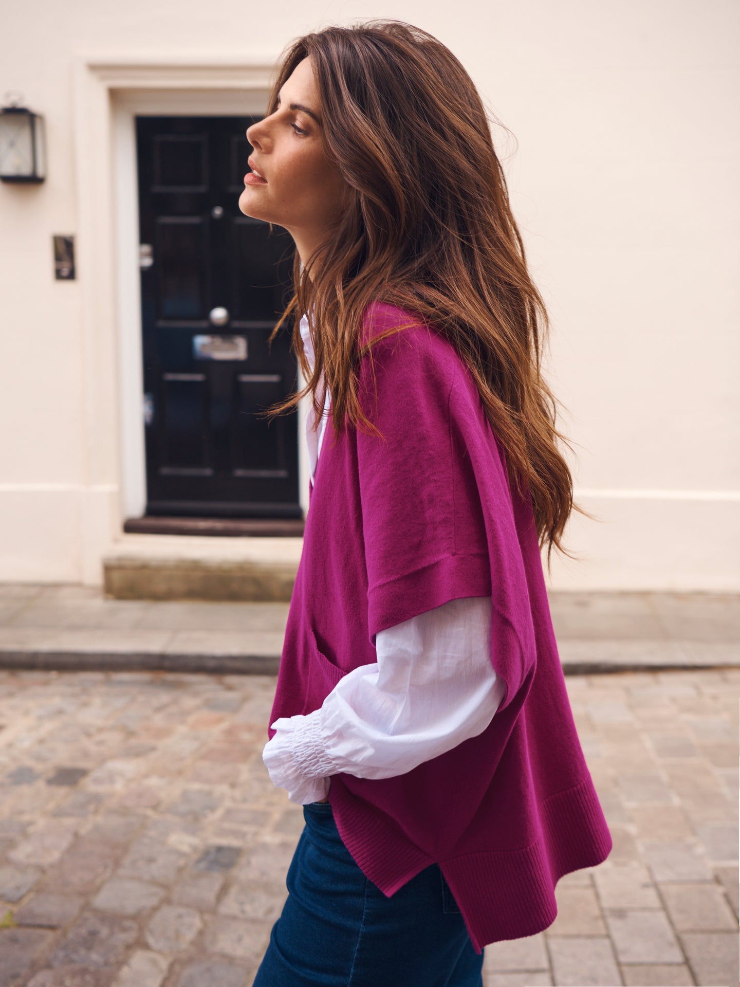 Vanessa cotton cashmere poncho - Orchid Pink