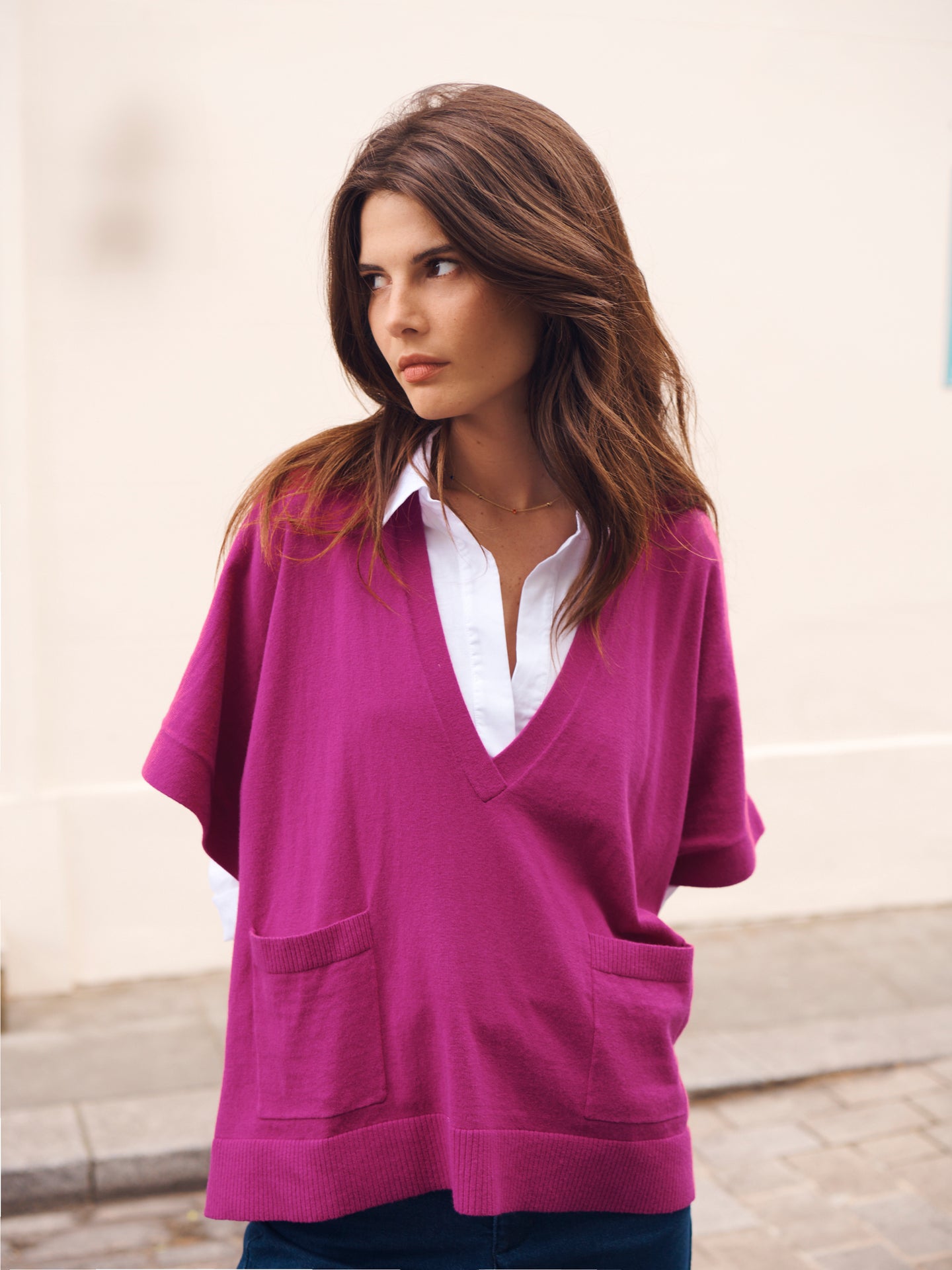 Vanessa cotton cashmere poncho - Orchid Pink