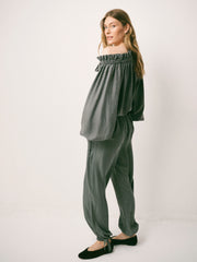 Heidi silk twill trouser - Khaki | NRBY Clothing