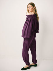 Heidi silk twill trouser - Plum Noir