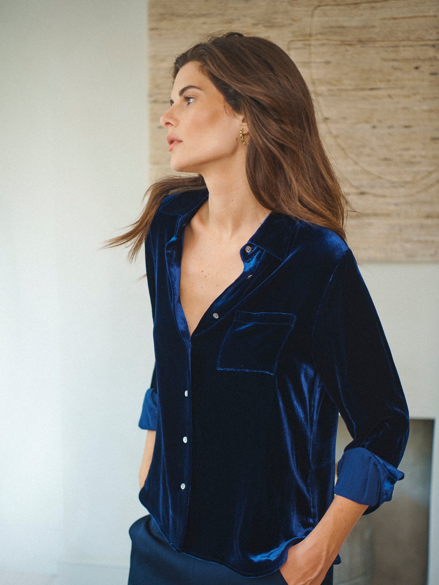 Chiara silk blend velvet shirt - Midnight
