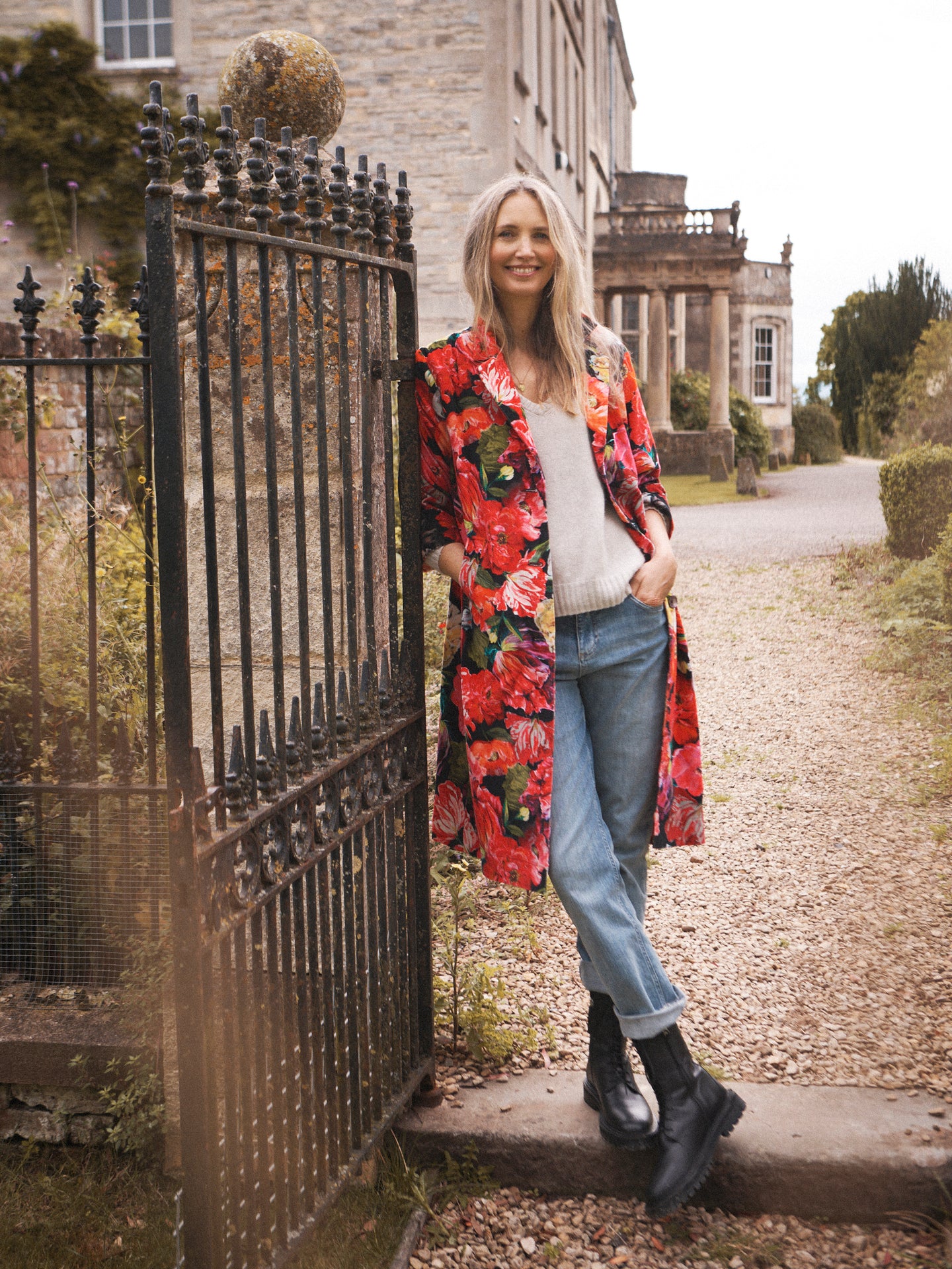 Jodie painted floral velvet coat