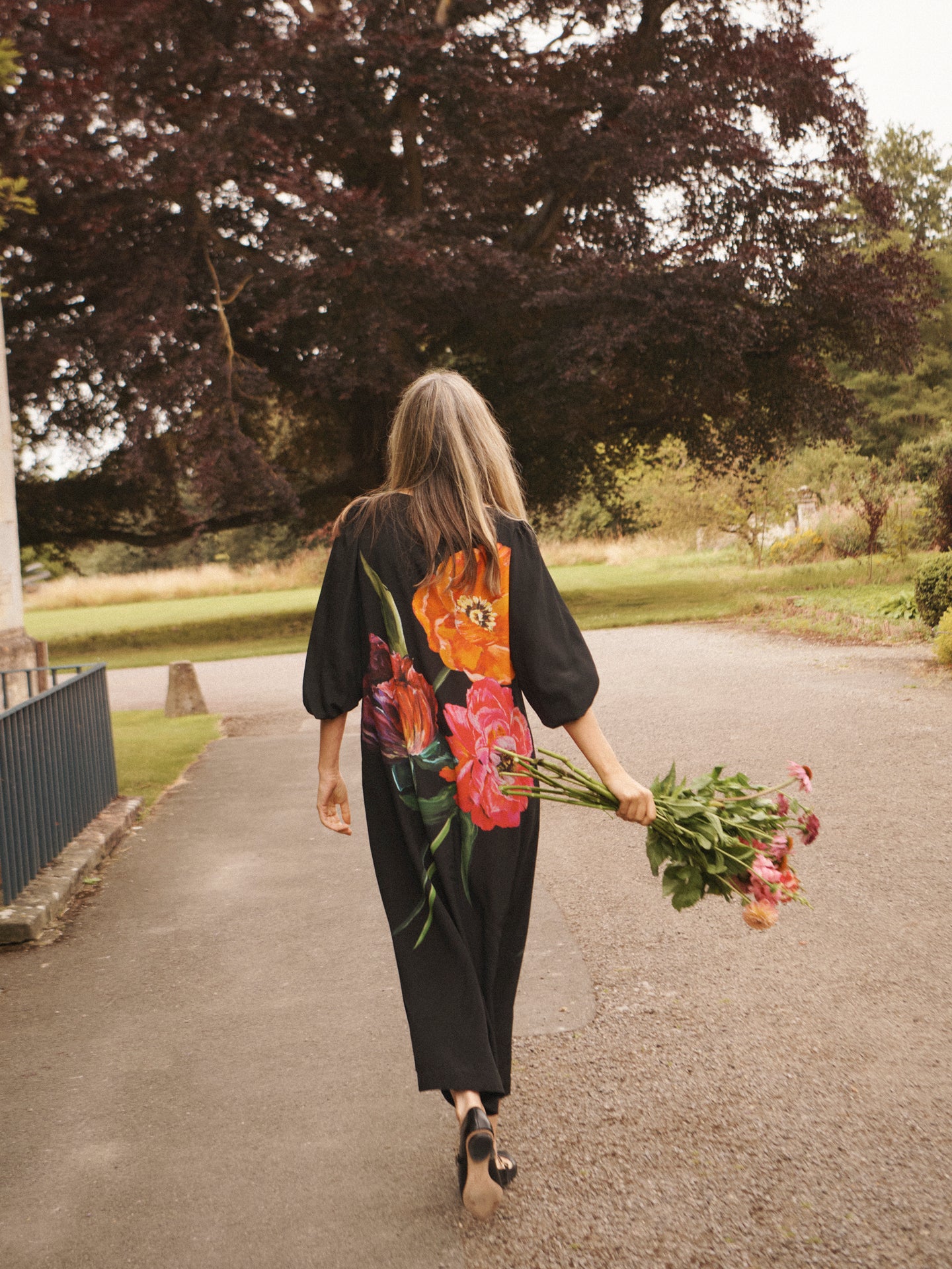 Jade silk painted floral print dress