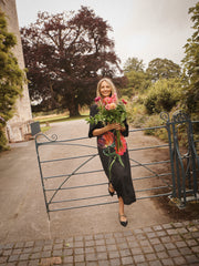 Jade silk painted floral print dress