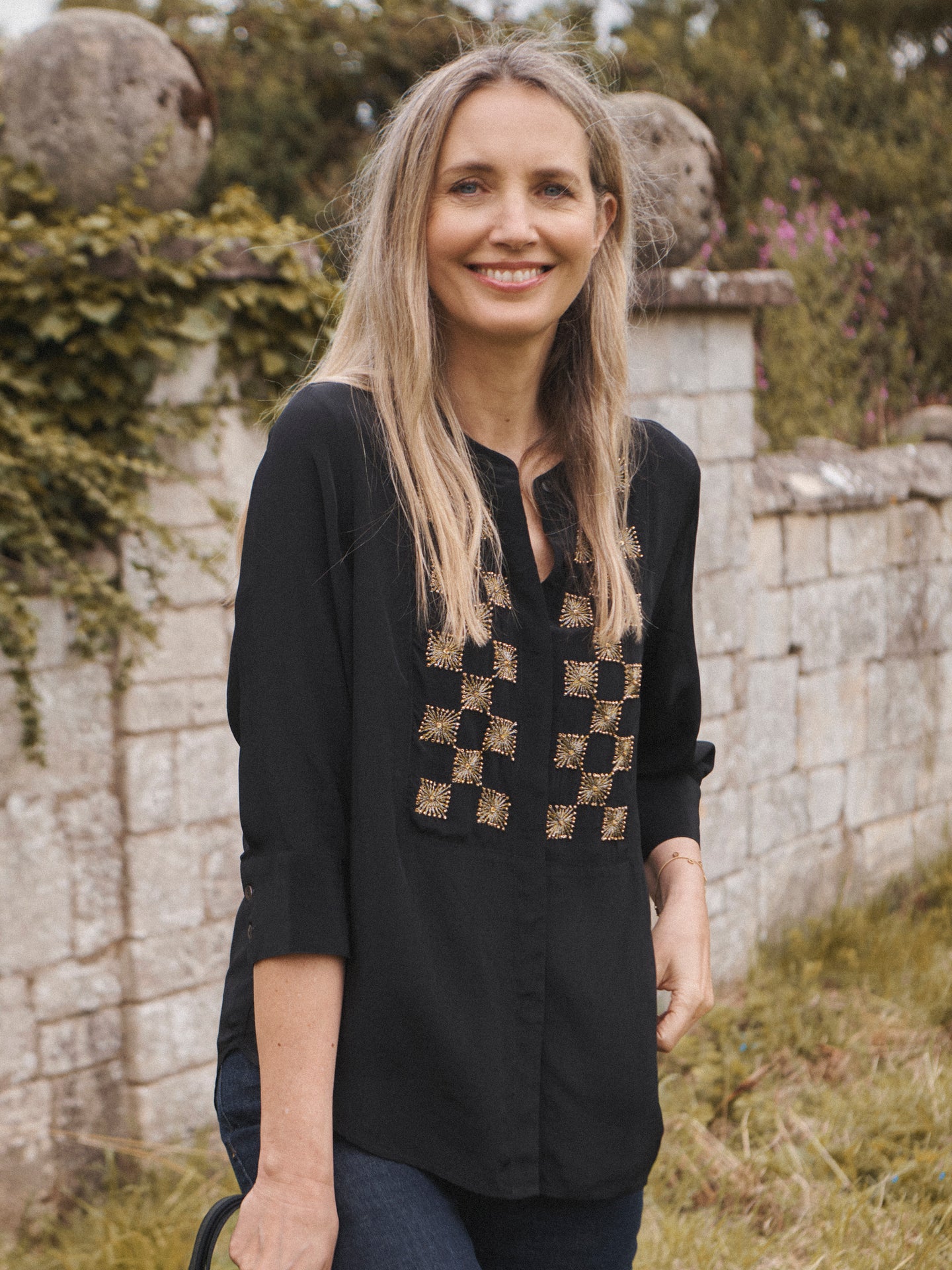 Rachel viscose embroidered shirt - Black