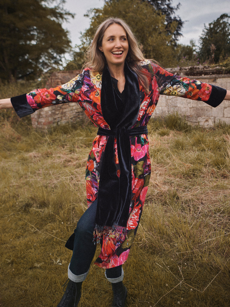 Painted Robe Cecilia Silk Floral Painted Robe in Multi | BOYD X NRBY Clothing