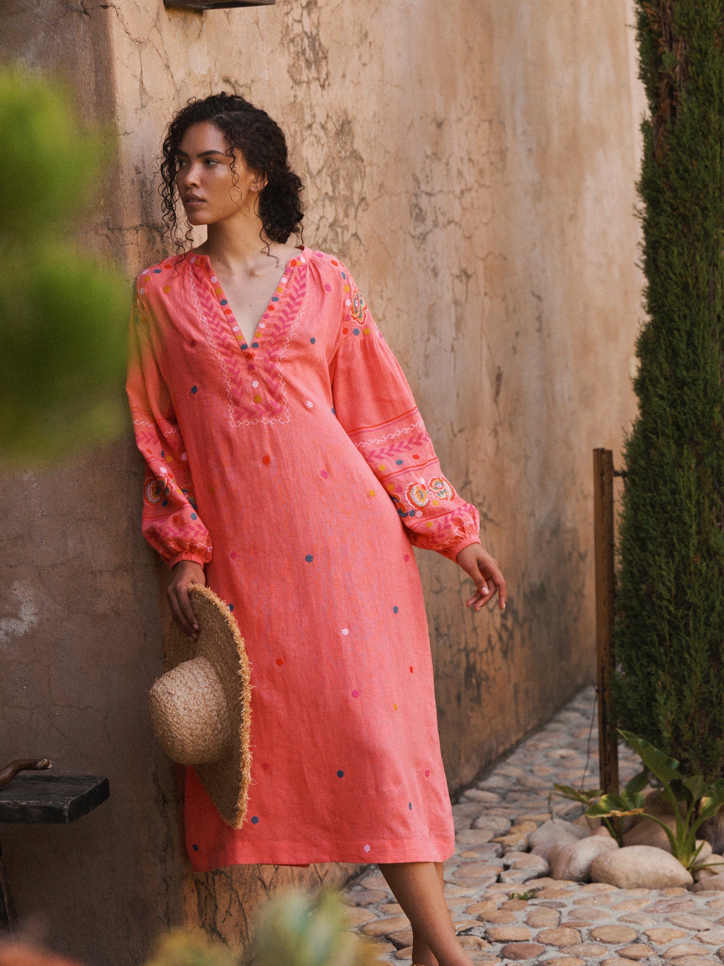 orange dress with embroidery Fully embroidered dress Yellow / Orange For Women