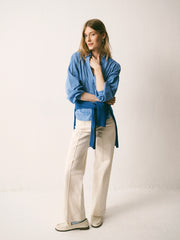 Pasha cotton wide leg pintuck jean - Ecru | NRBY Clothing
