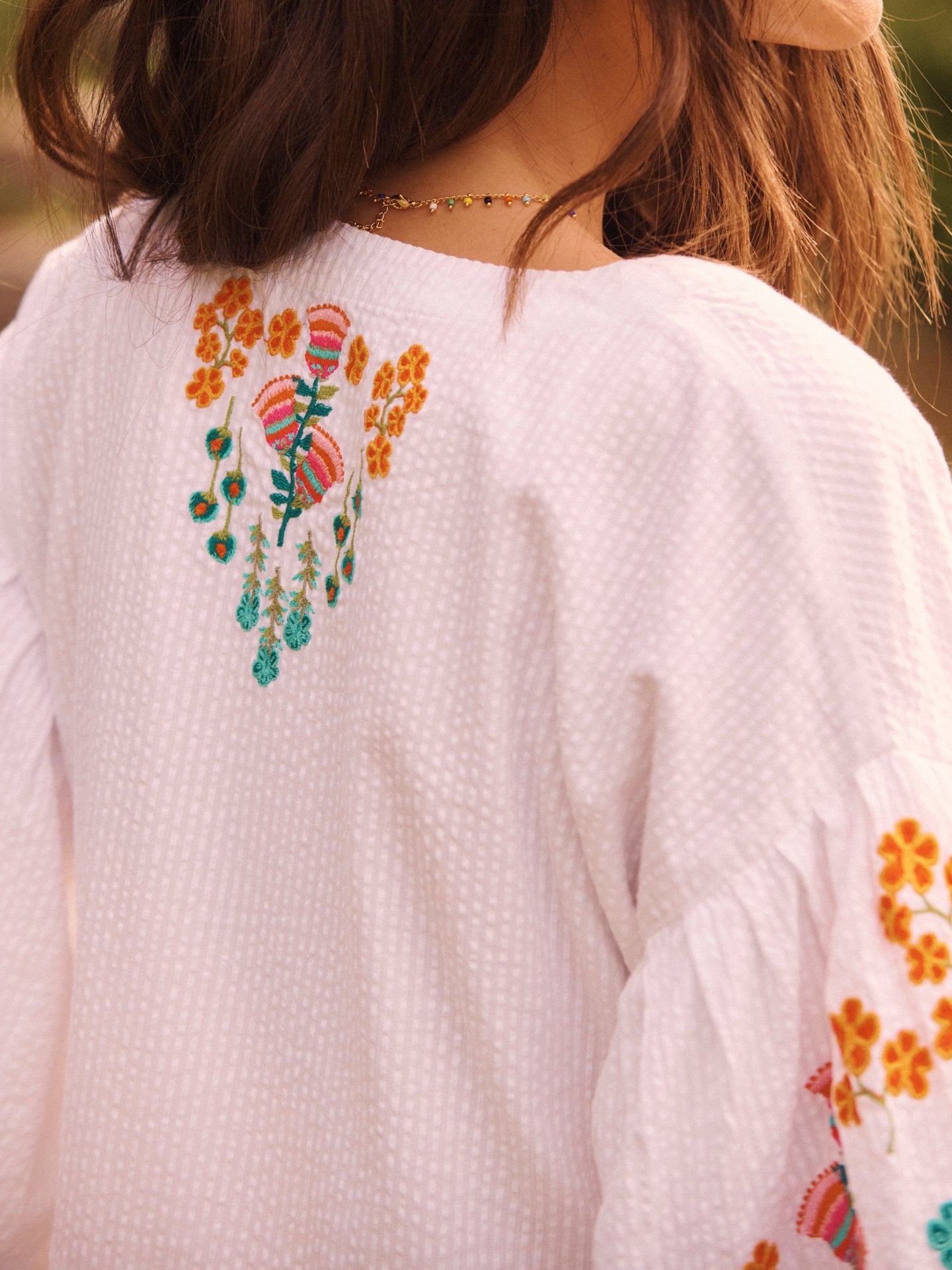 Remi cotton seersucker embroidered dress - White