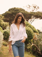 Ophelia cotton seersucker embroidered top - White | NRBY Clothing