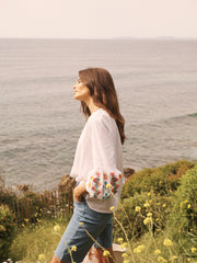 Ophelia cotton seersucker embroidered top - White | NRBY Clothing