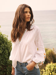 Ophelia cotton seersucker embroidered top - White | NRBY Clothing