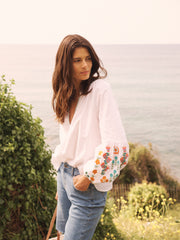 Ophelia cotton seersucker embroidered top - White | NRBY Clothing