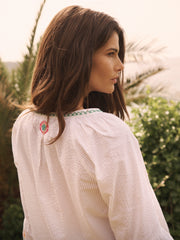 Ophelia cotton seersucker embroidered top - White | NRBY Clothing