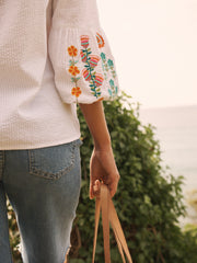 Ophelia cotton seersucker embroidered top - White | NRBY Clothing