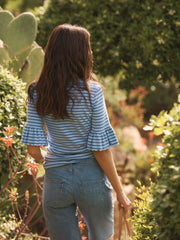 Frilly Bea stripe cotton t-shirt - Blue Tonal | NRBY Clothing