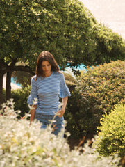 Frilly Bea stripe cotton t-shirt - Blue Tonal | NRBY Clothing