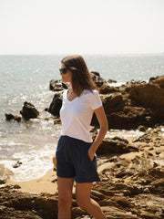 Hadleigh Cotton Double Cloth Short - Navy | NRBY Clothing