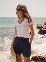 Hadleigh Cotton Double Cloth Short - Navy | NRBY Clothing