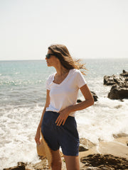 Hadleigh Cotton Double Cloth Short - Navy | NRBY Clothing