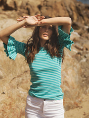Frilly Bea stripe cotton t-shirt - Green Tonal | NRBY Clothing