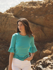 Frilly Bea stripe cotton t-shirt - Green Tonal | NRBY Clothing