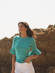 Frilly Bea stripe cotton t-shirt - Green Tonal | NRBY Clothing