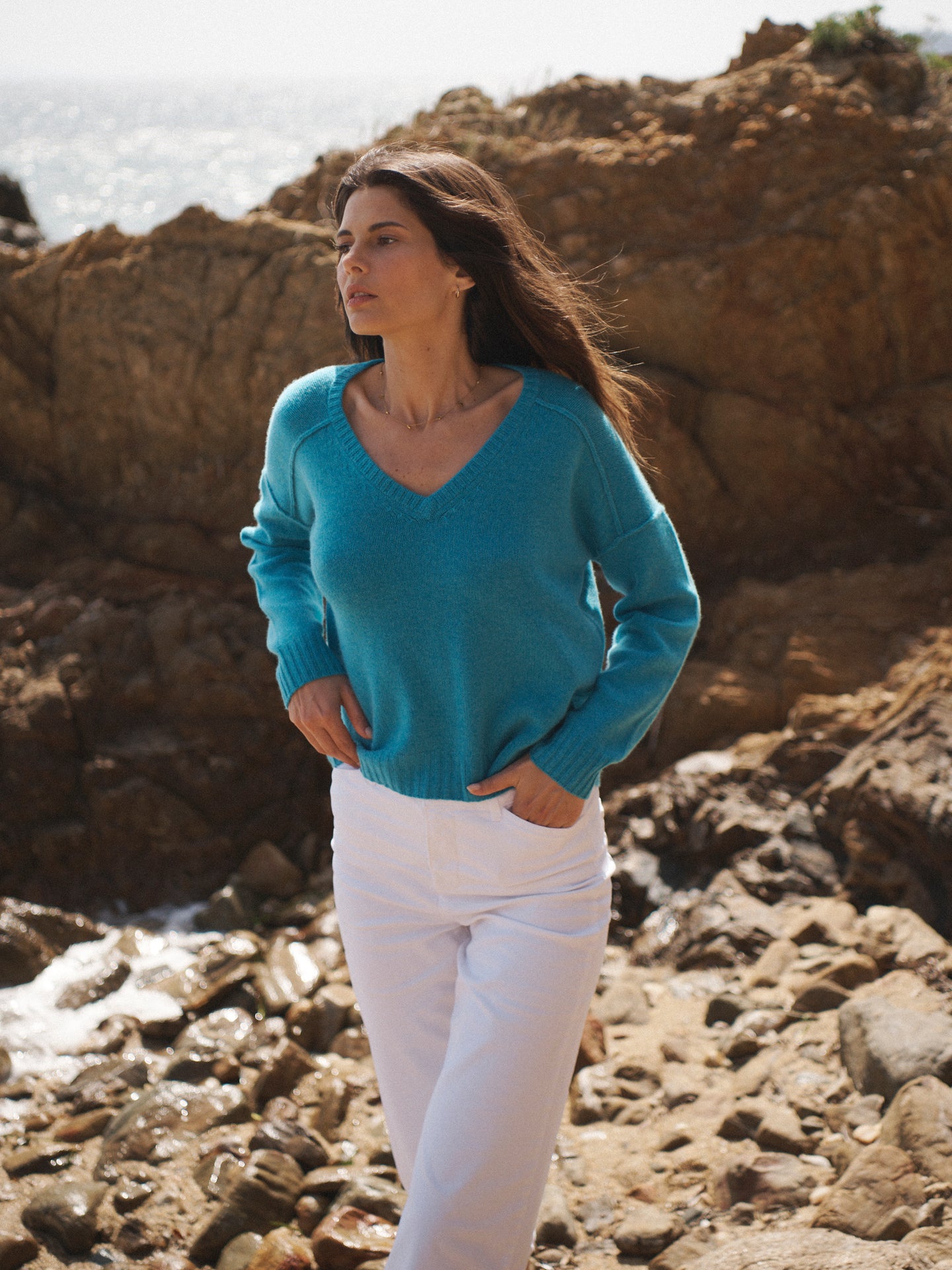 Sydney cashmere V-neck sweater - Aqua