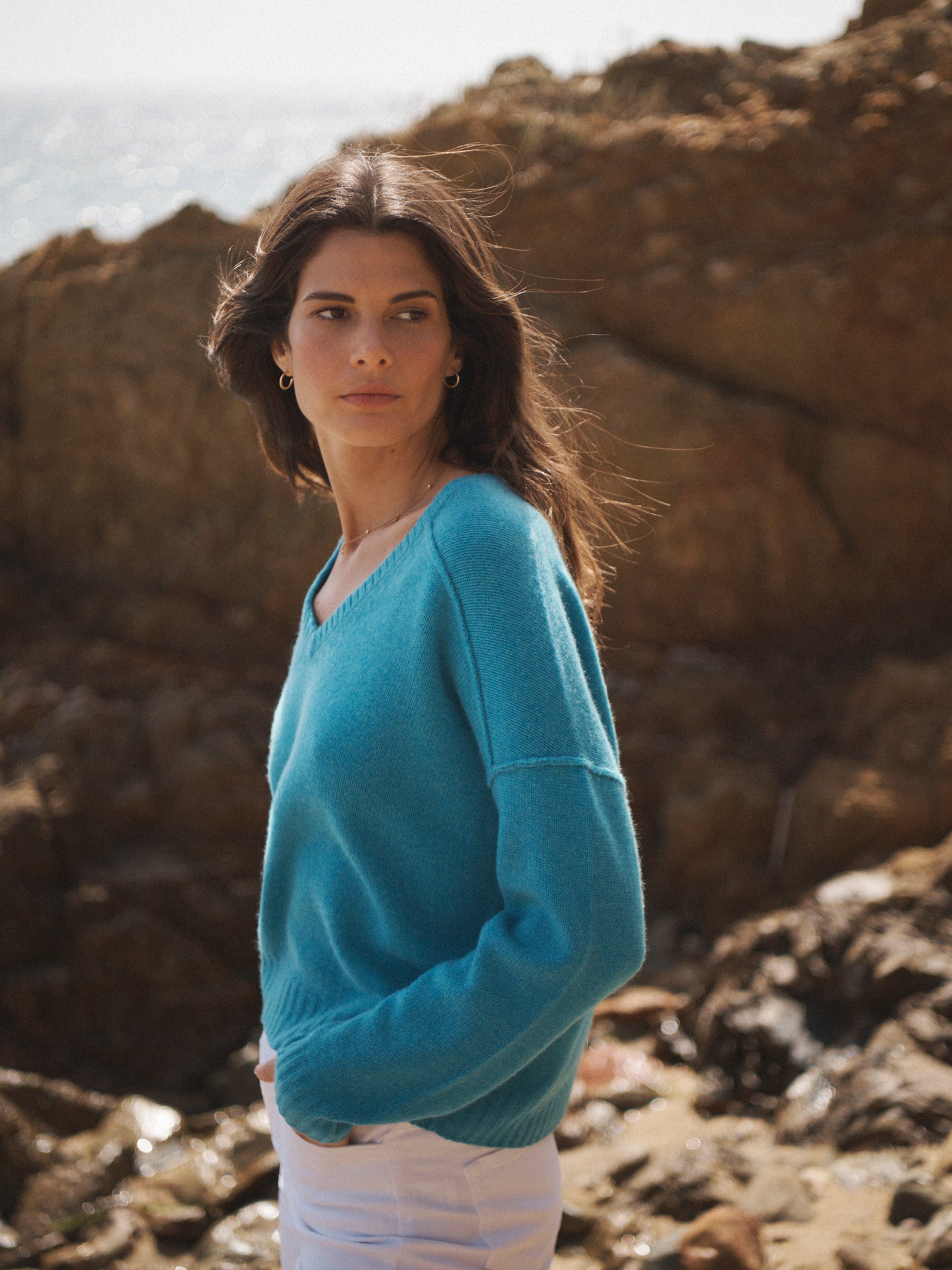 Sydney cashmere V-neck sweater - Aqua