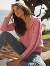 Saffron merino cashmere hooded sweater - Mid Pink and Bright Pink