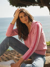 Saffron merino cashmere hooded sweater - Mid Pink and Bright Pink