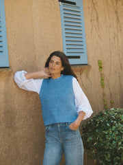 Mariah alpaca blend moss stitch tank - Heathered Blue