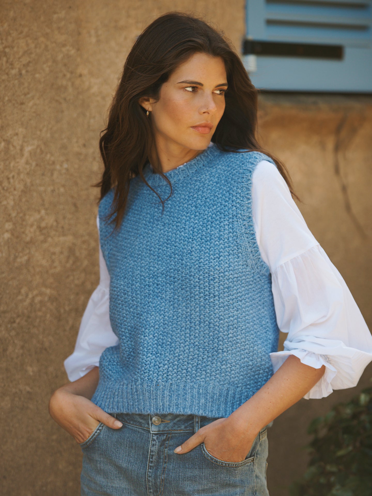 Mariah alpaca blend moss stitch tank - Heathered Blue