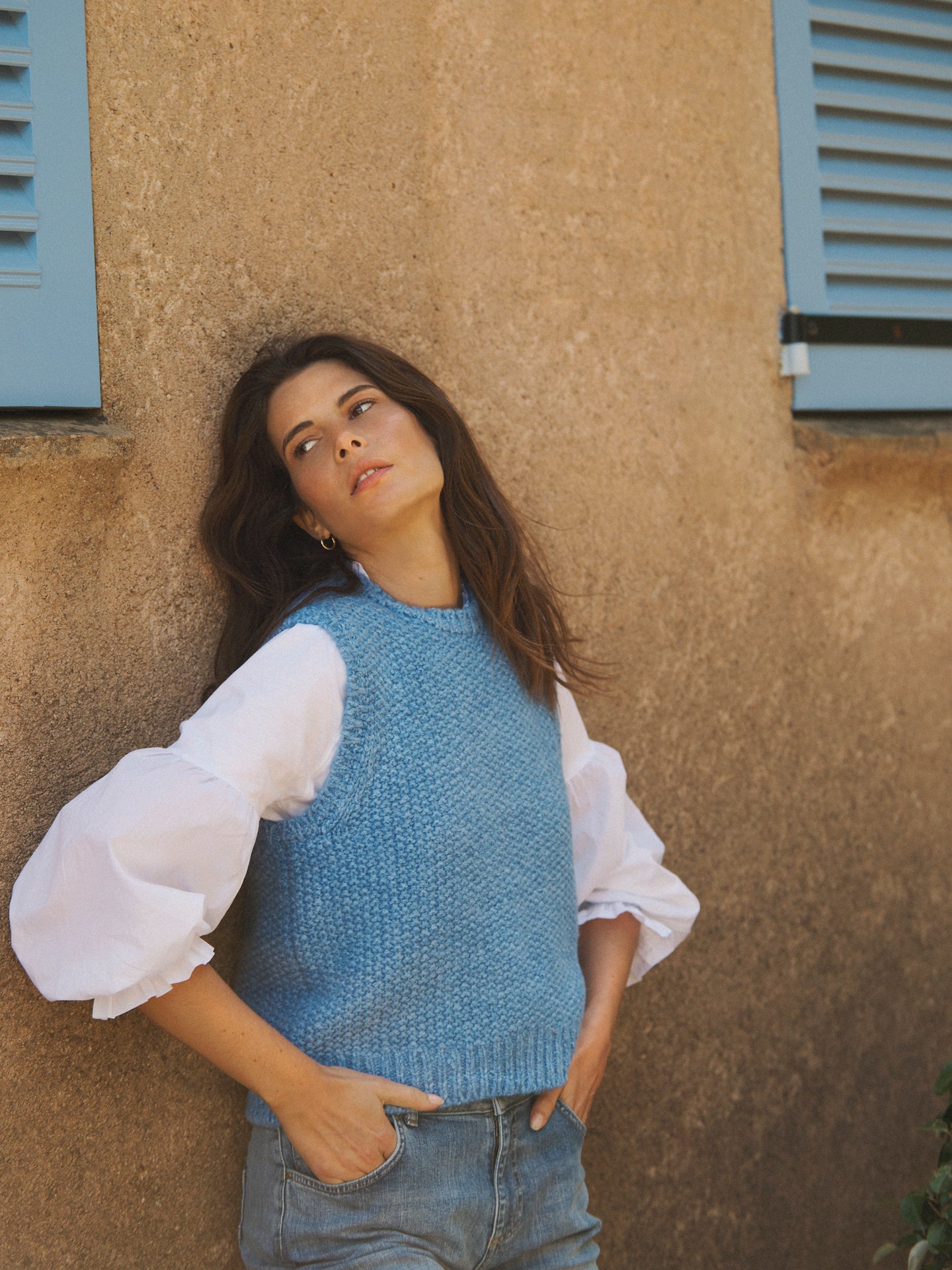 Mariah alpaca blend moss stitch tank - Heathered Blue