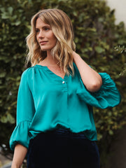 Ophelia silk satin shirt - Sea Green