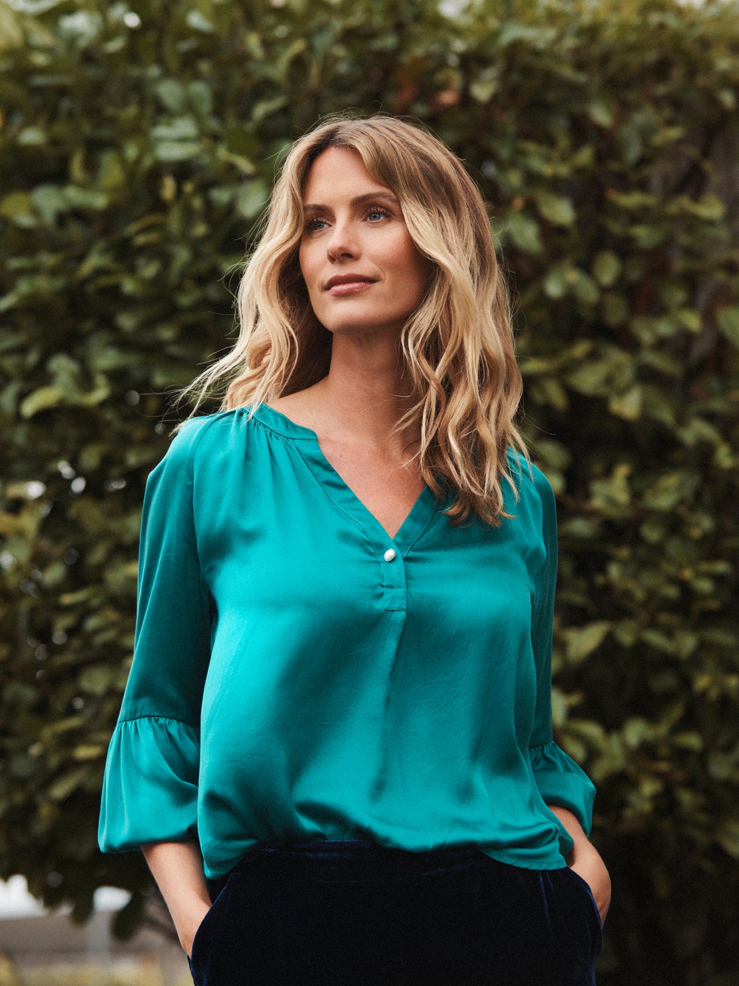 Ophelia silk satin shirt - Sea Green