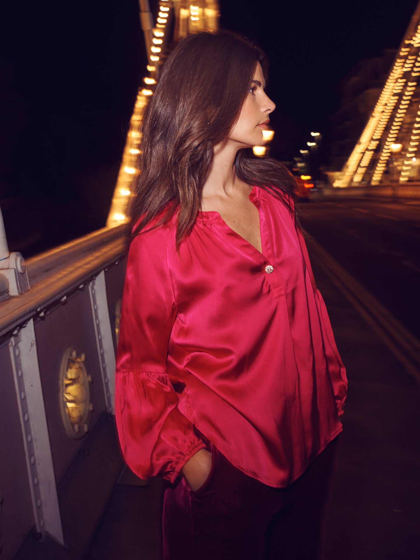 Ophelia silk satin shirt - Hot Pink