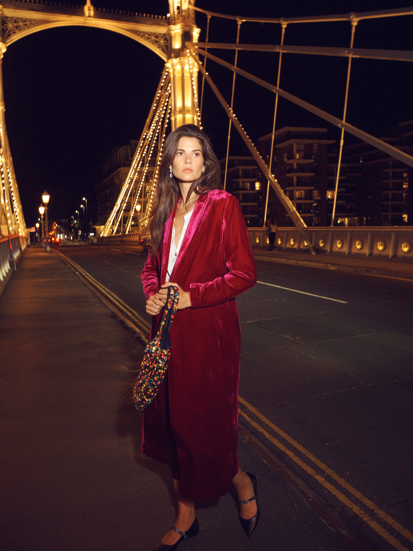 Odette silk blend velvet opera coat - Hot Pink