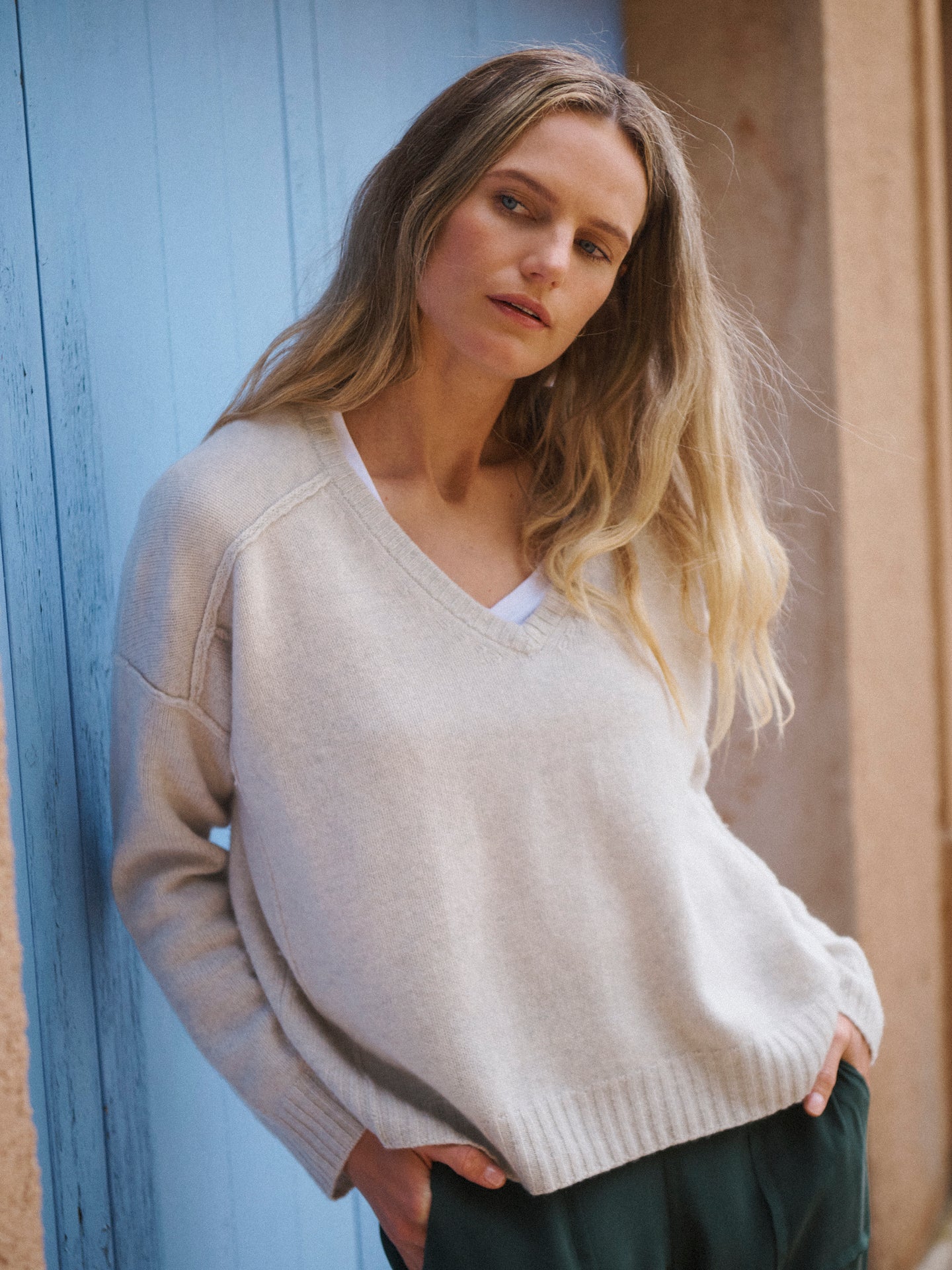 Sydney cashmere V-neck sweater - Silver