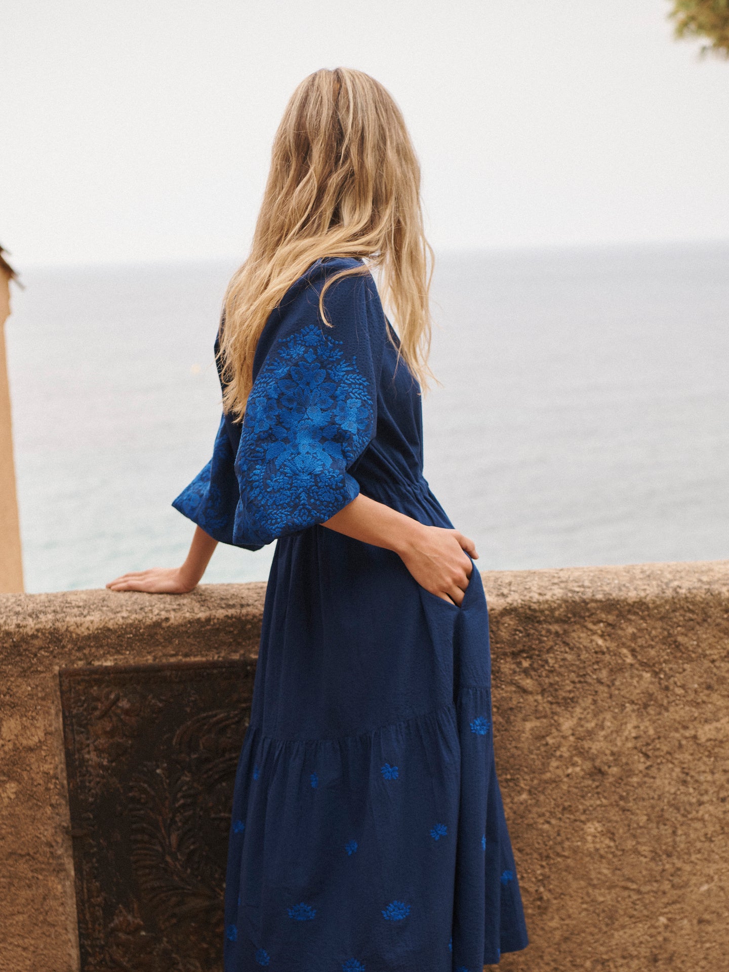 Nova Cotton Embroidered Dress in Navy | NRBY Clothing Nova Cotton Embroidered Dress in Navy | NRBY Clothing