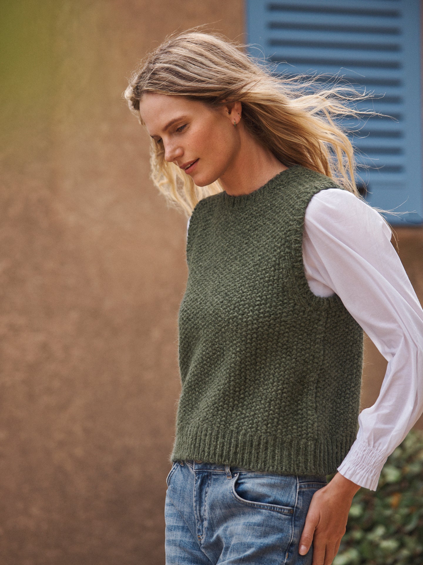 Mariah alpaca blend moss stitch tank - Khaki