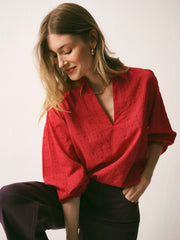 Mara cotton textured shirt - Red | NRBY Clothing