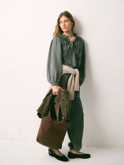 Heidi silk twill trouser - Khaki | NRBY Clothing
