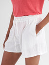 Poppie double cloth elastic waist short - White