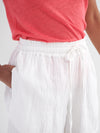 Poppie double cloth elastic waist short - White