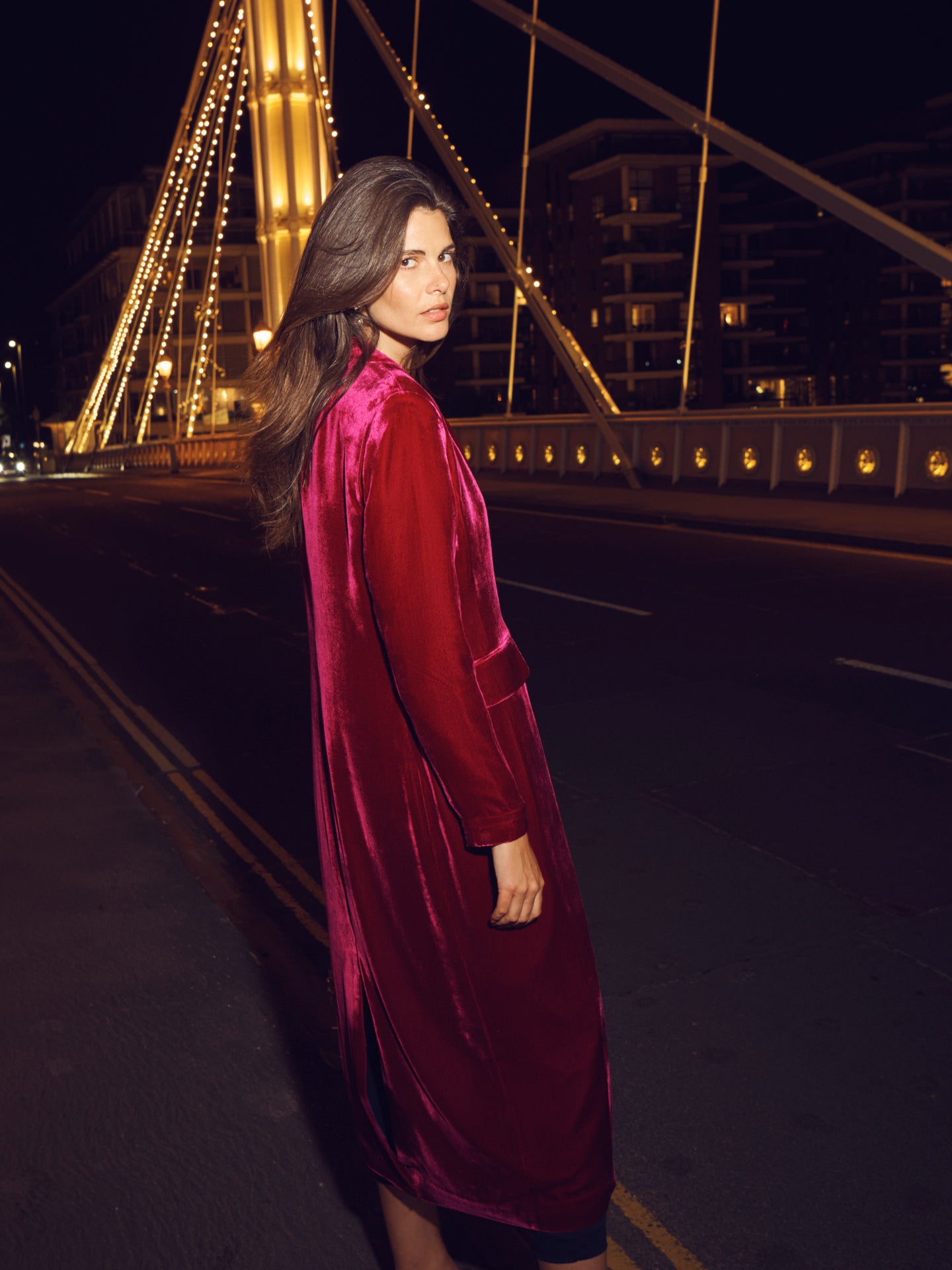 Odette silk blend velvet opera coat - Hot Pink