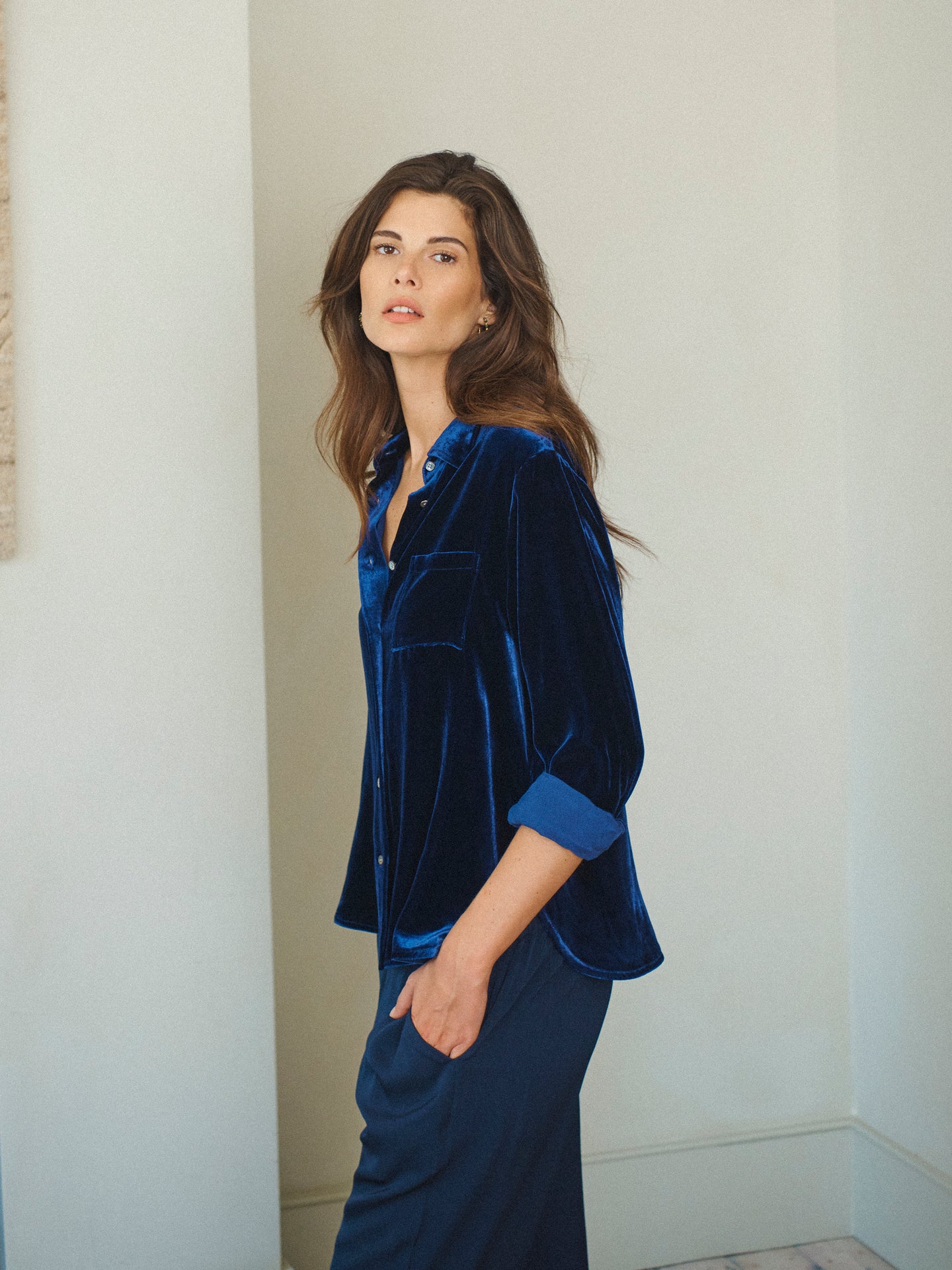 Chiara silk blend velvet shirt - Midnight