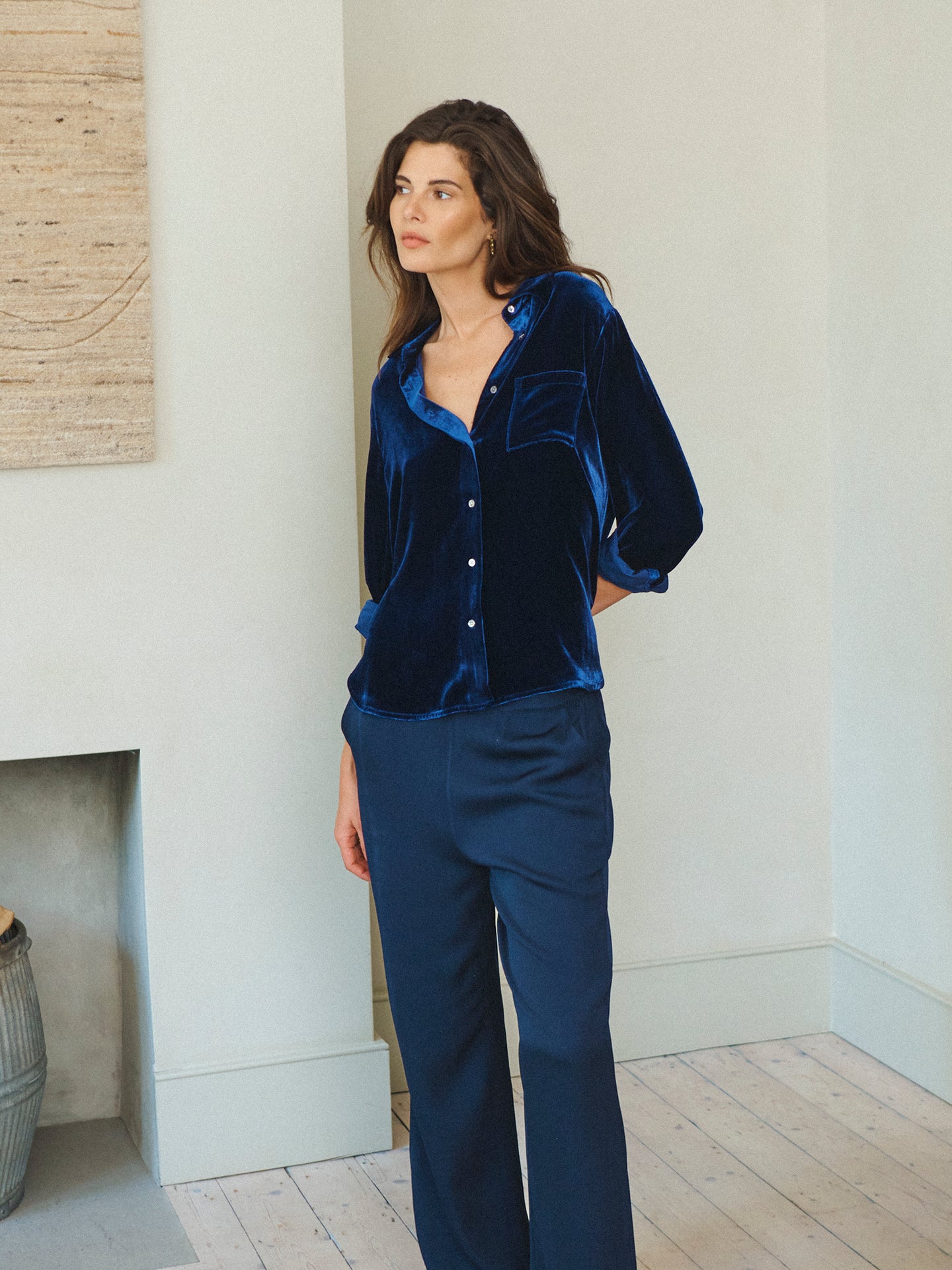 Chiara silk blend velvet shirt - Midnight
