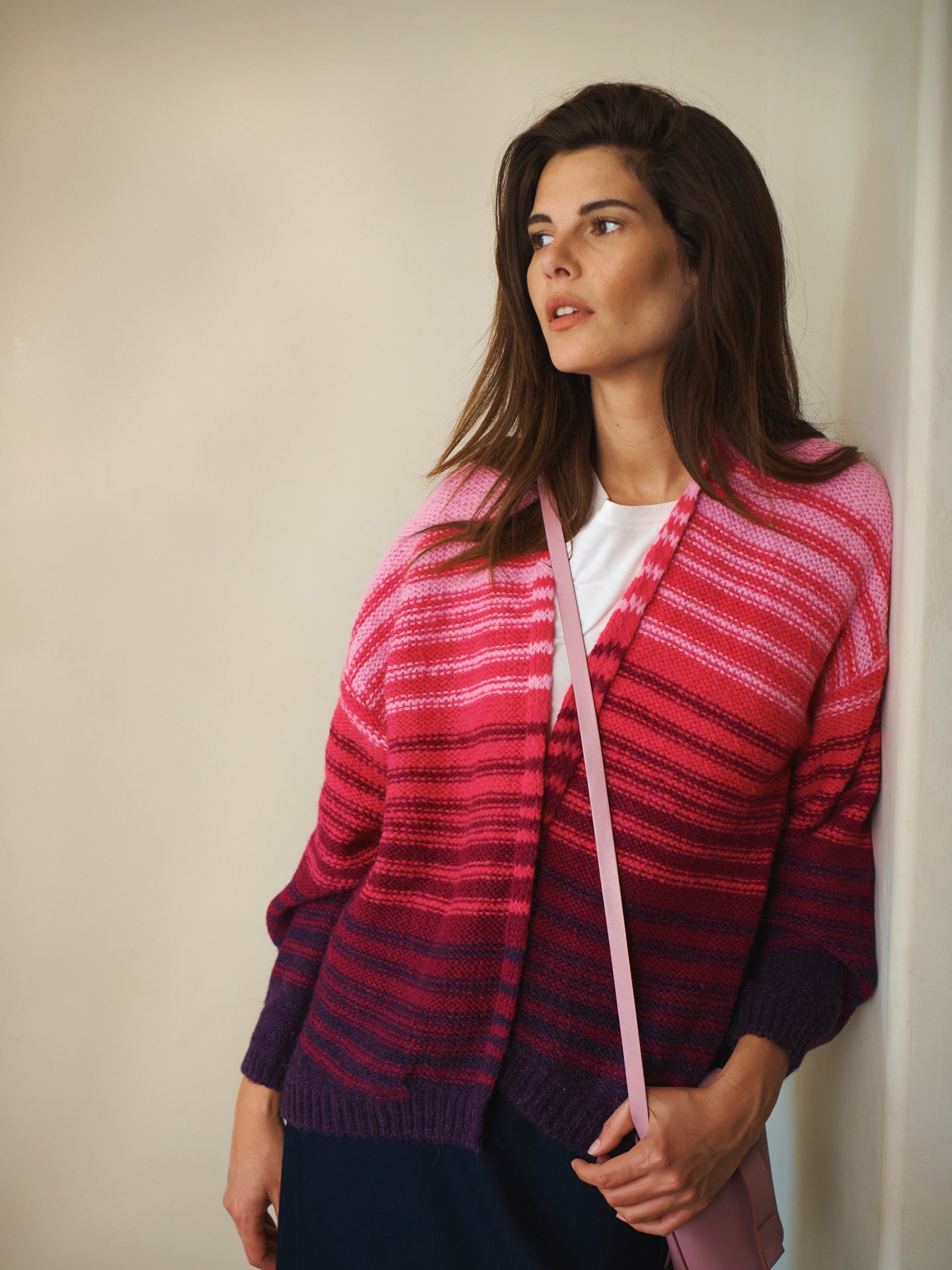 Misha alpaca blend stripe cardigan - Pink Stripe