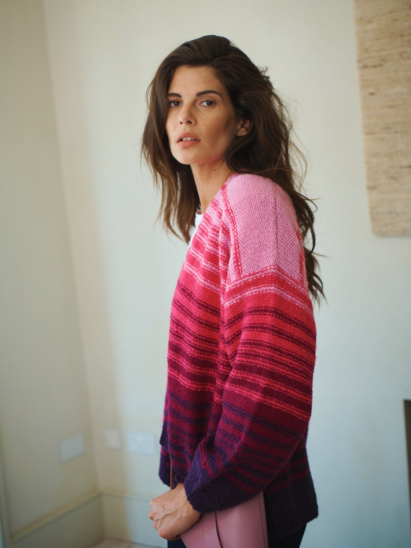 Misha alpaca blend stripe cardigan - Pink Stripe